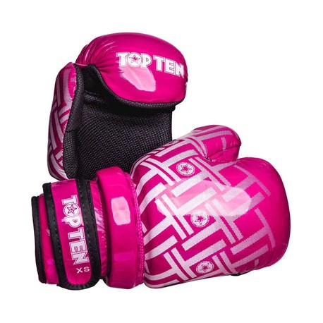 TOP TEN Guantes de mano abierta Prism Pointfighter rosa brillante/blanco